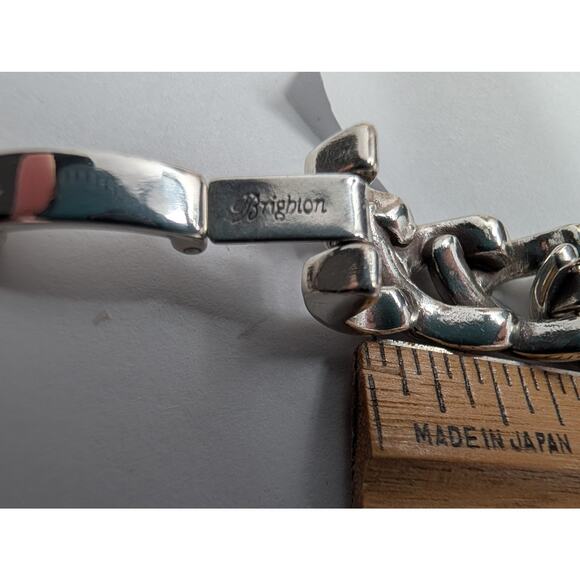 Brighton Silver Tone Interlocking Curb Chain Bracelet Hammered Engraved Box - Picture 12 of 12